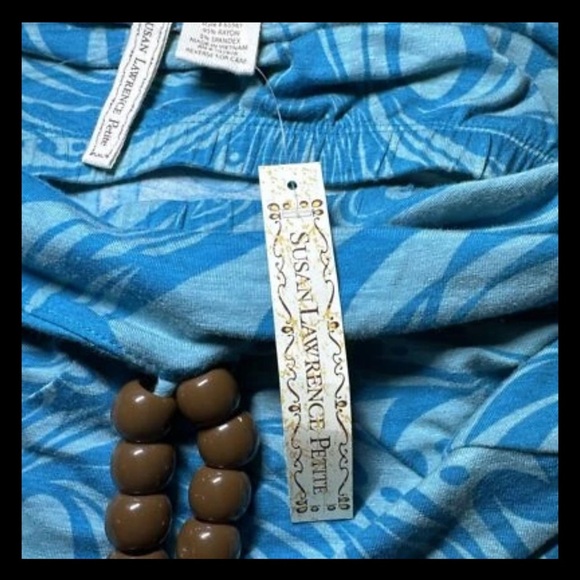 NWT Y2K Long Tube Top Susan Lawrence Tropical Shirt Halter Beads Tie Up Stretch - Picture 6 of 7